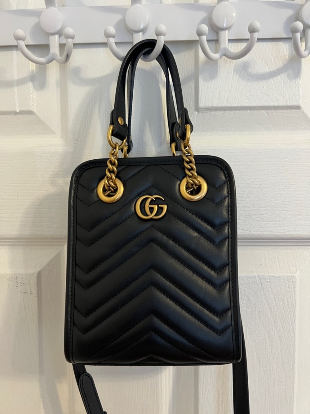Gucci Black Quilted GG Small Crossbody Tote with Gold Hardware - Like New